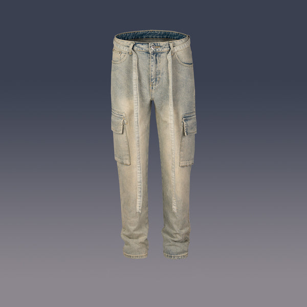 Mens High Street Multi-pocket Washed Distressed Trousers