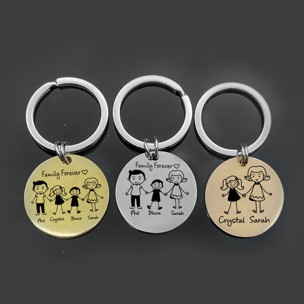 Personalized Round Family Pet Dog Name Keychain