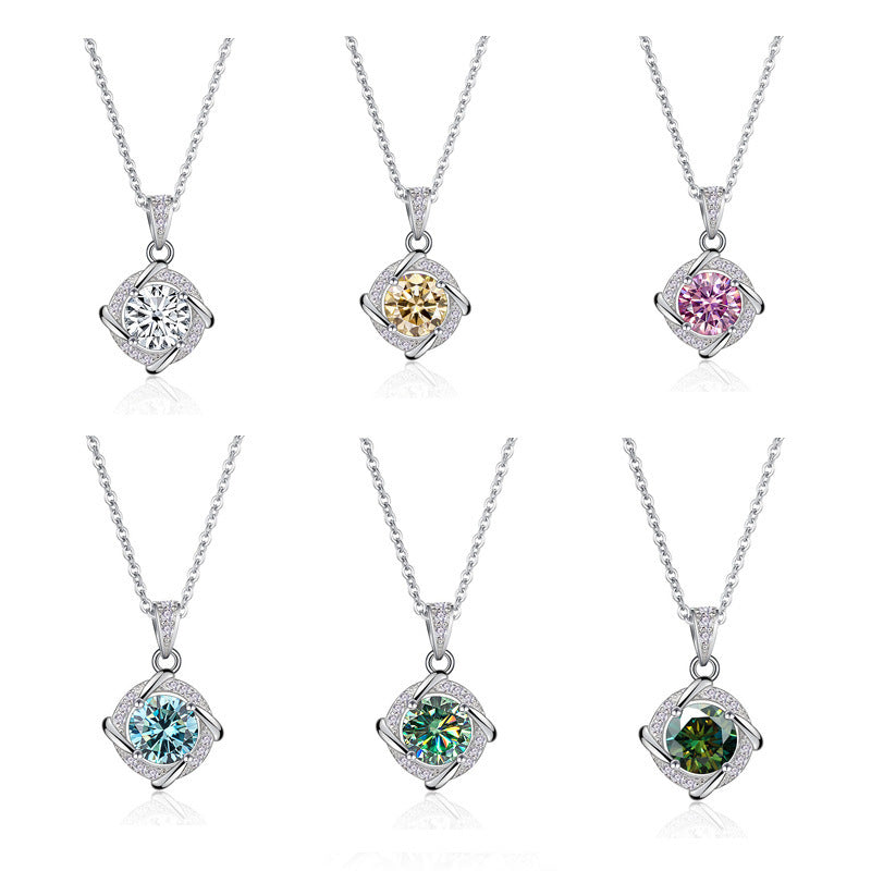 Sterling Silver Blue Green 1 Karat Moissanite Necklace