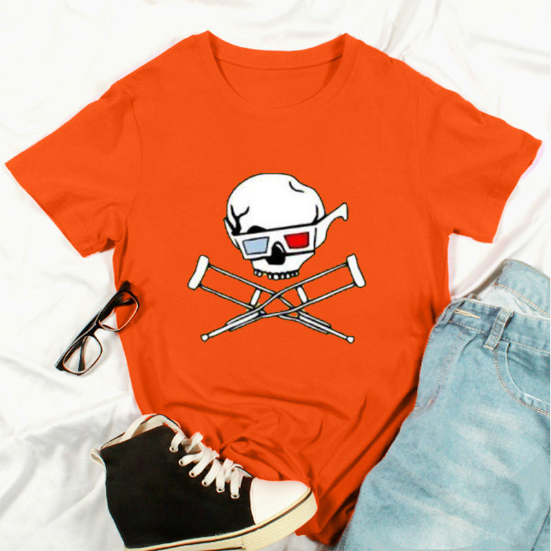 New Summer Skull Print Fashion Short-Sleeved T-Shirt Top