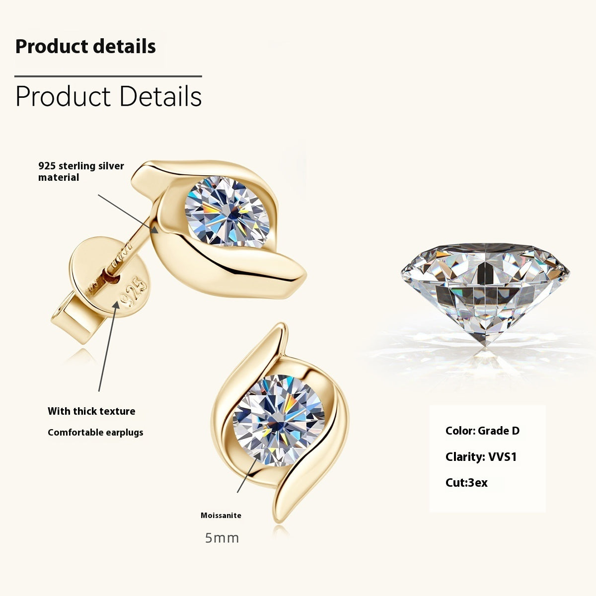 Affordable Luxury Fashion High-grade Moissanite Stud Earrings For Women