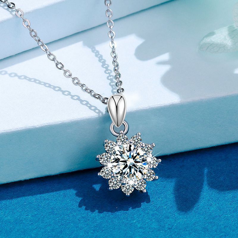 Moissanite Sun Flower Necklace 925 Sterling Silver