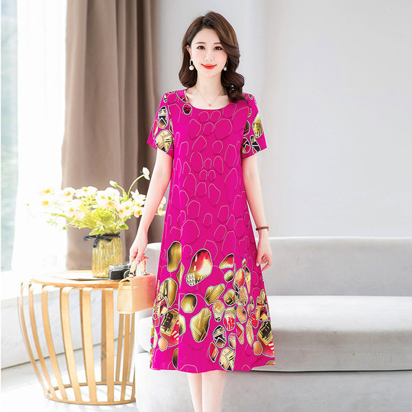 Middle-aged And Elderly Mother's Short-sleeved Printed Dress