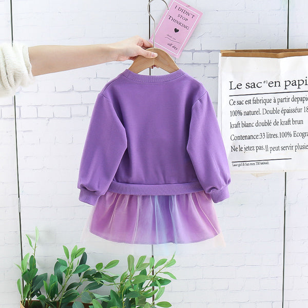 Girls' Skirt Children's Pullover Long Sleeve Cartoon Mesh Princess Dress Baby Girl Fashionable Dress