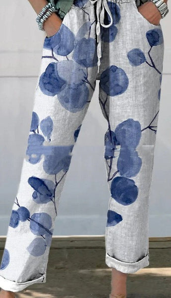 Drawstring Pocket Printed Casual Cropped Pants