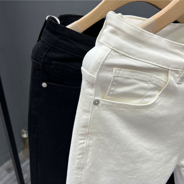 Mens Trendy Youth Simple Casual White Trousers Jeans