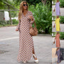 Summer Geometric Printed V-neck Long Dress Fashion Long Sleeve Slit Dresses For Women