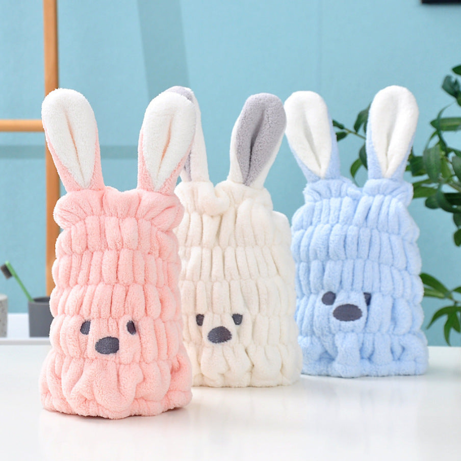 Cute Cartoon Coral Fleece Baby Rabbit Ears Head Hair Drying Towel Women