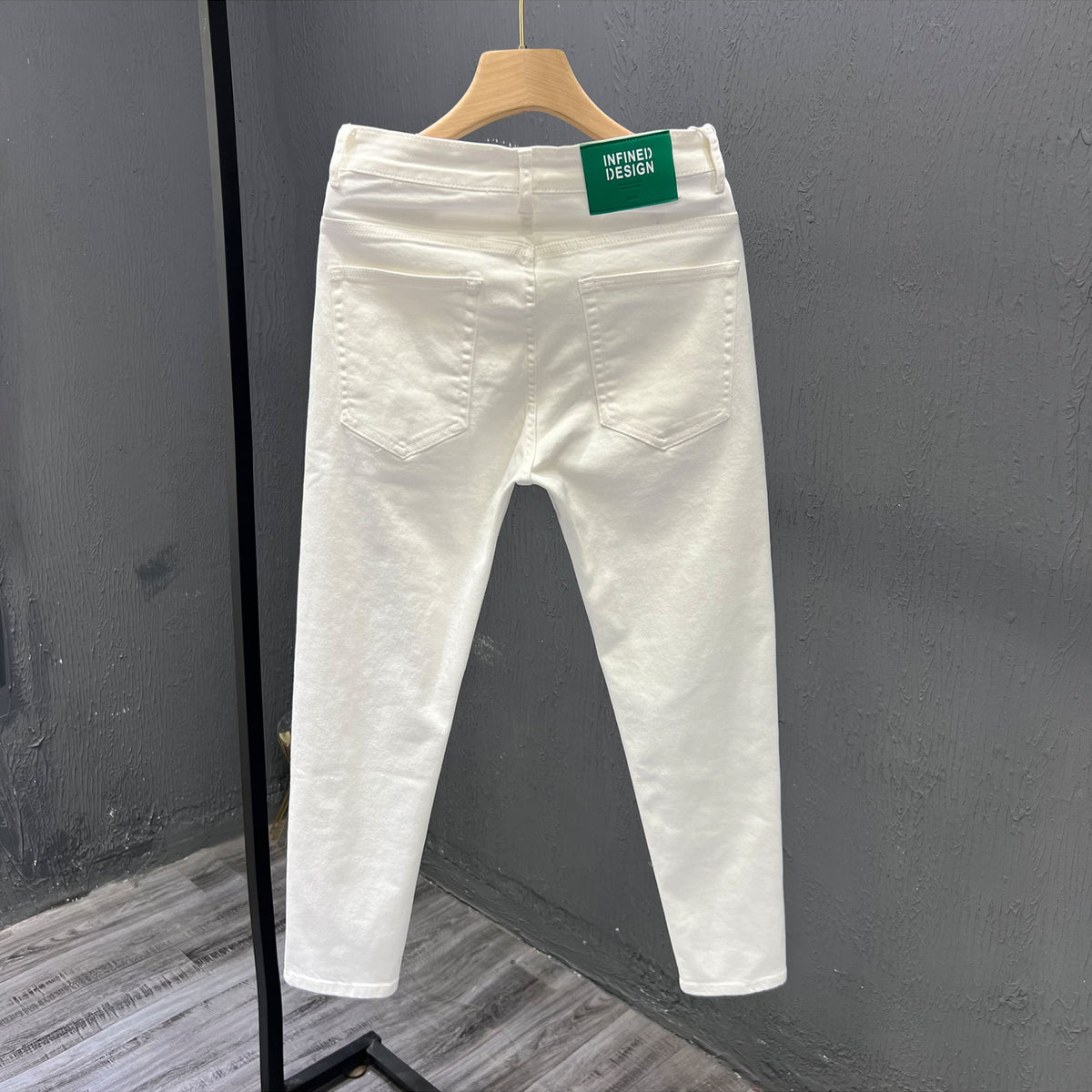 Mens Trendy Youth Simple Casual White Trousers Jeans