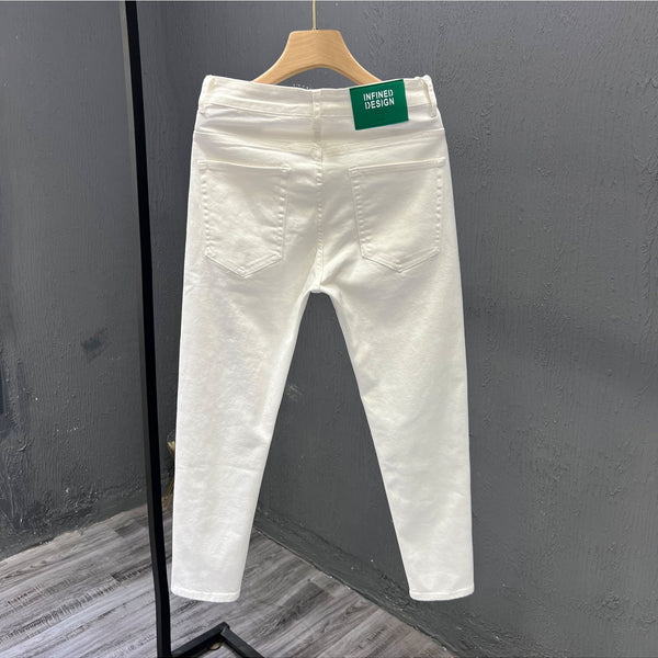 Mens Trendy Youth Simple Casual White Trousers Jeans