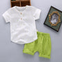 Children's Casual Printed Cotton Linen Short Sleeved Pants Set