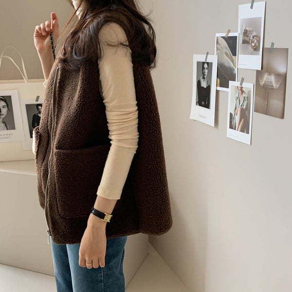 Lamb Wool Vest  Jacket Woman