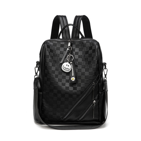 Fashion Checkerboard Backpack Casual Backpack and Shoulder Bag