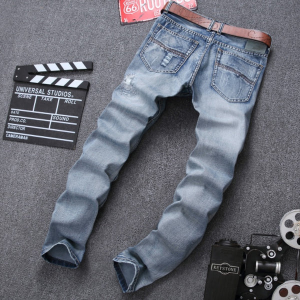 MCCKLE Fashion Brand Designer Mens Ripped Jeans Pants Light Blue Slim Fit Distressed Denim Joggers Male Plus Size Jean Trousers