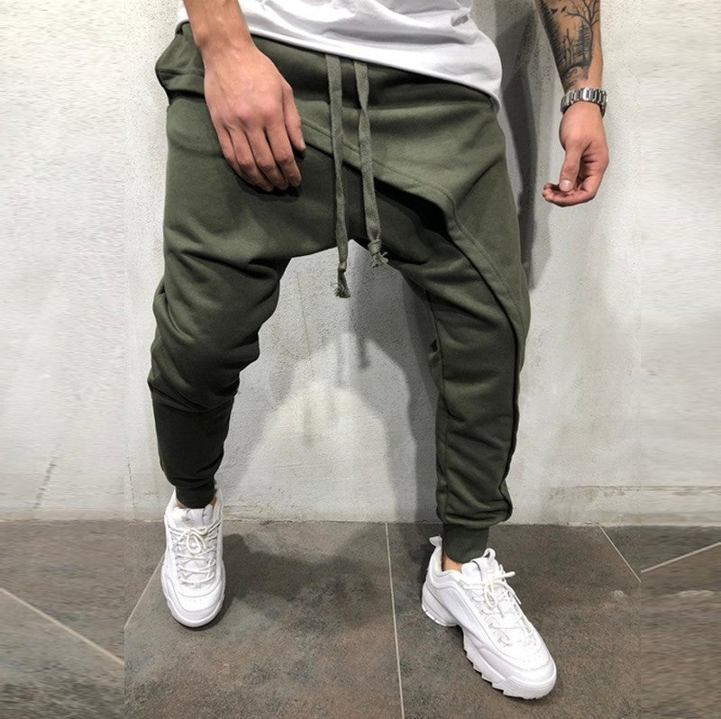 Men's layered jogging pants hip-hop drawstring pants