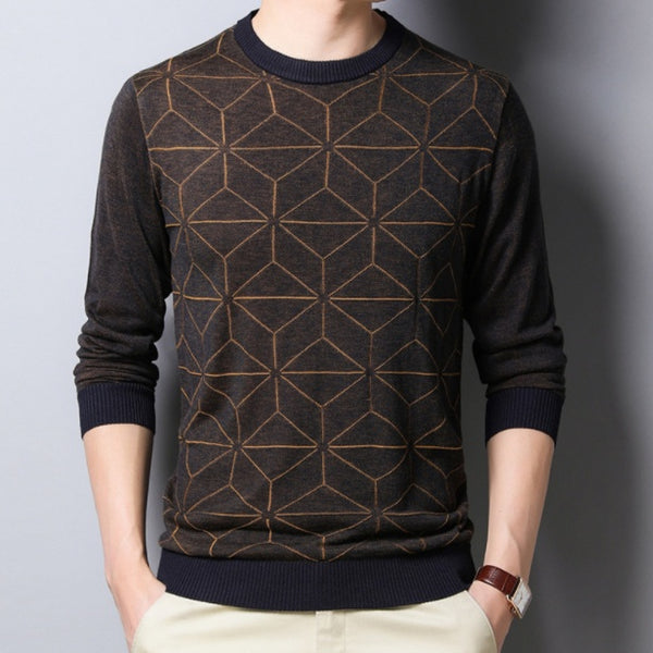 Men's check jacquard wool T-shirt