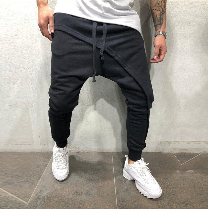 Men's layered jogging pants hip-hop drawstring pants