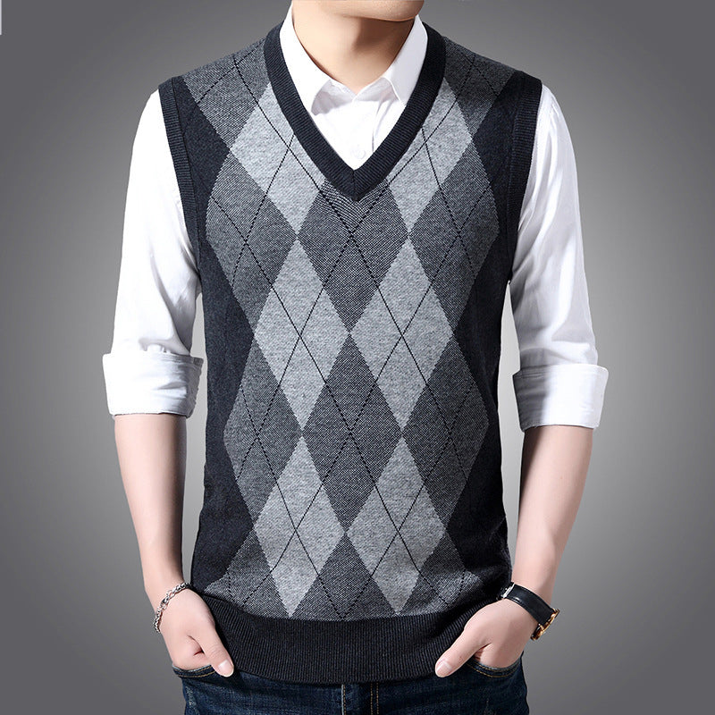 Factory Direct Sales Winter Wool Knitted Vest Middle-aged And Elderly Men's Thickened Sweater