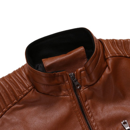 Stand collar motorcycle leather jacket