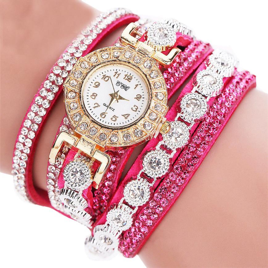 Women Quartz Women PU Leather Rhinestone Watch Bracelet Watches