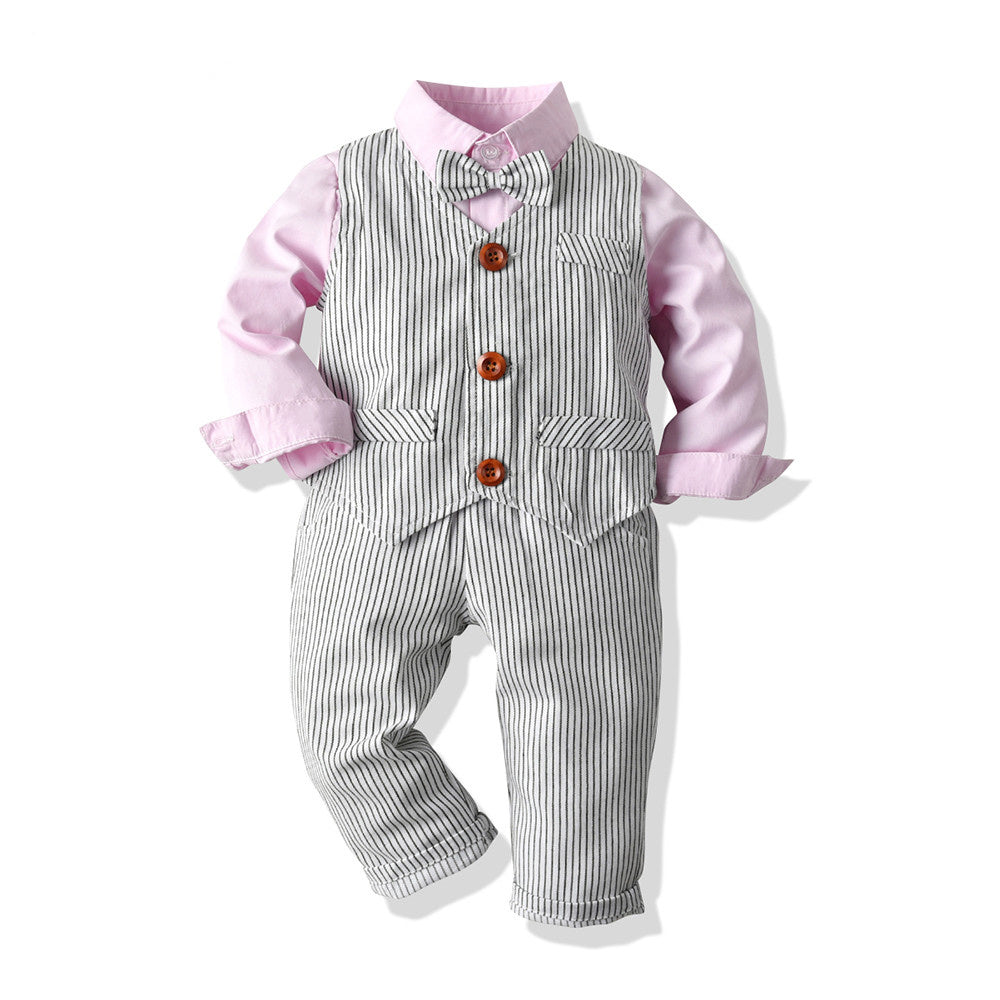 Baby Boy Suit, White Shirt Suit With Tie, Striped Vest, Three-piece Pants, Spring and Autumn