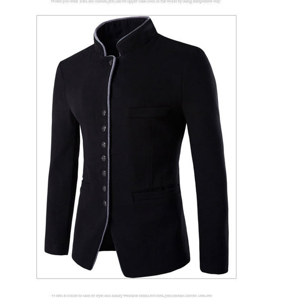 Men Jacket - Men Wool Single - Breasted Collar Tunic - Casual Jacket