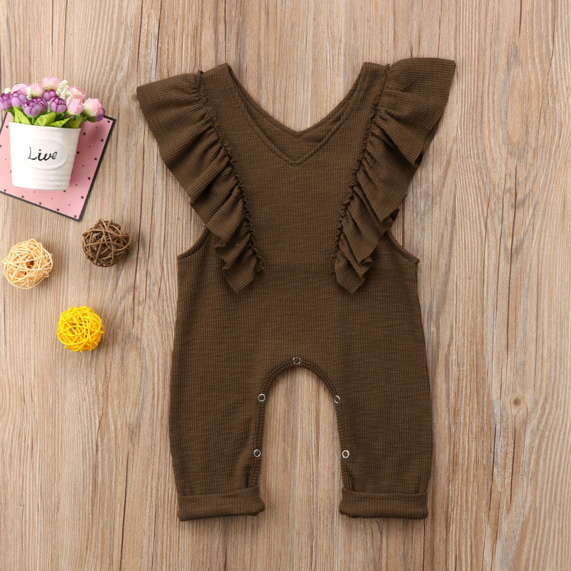 Baby Girl Ruffle Knitted Ruffles Romper Jumpsuit Kid Overalls Long Pants Outfit