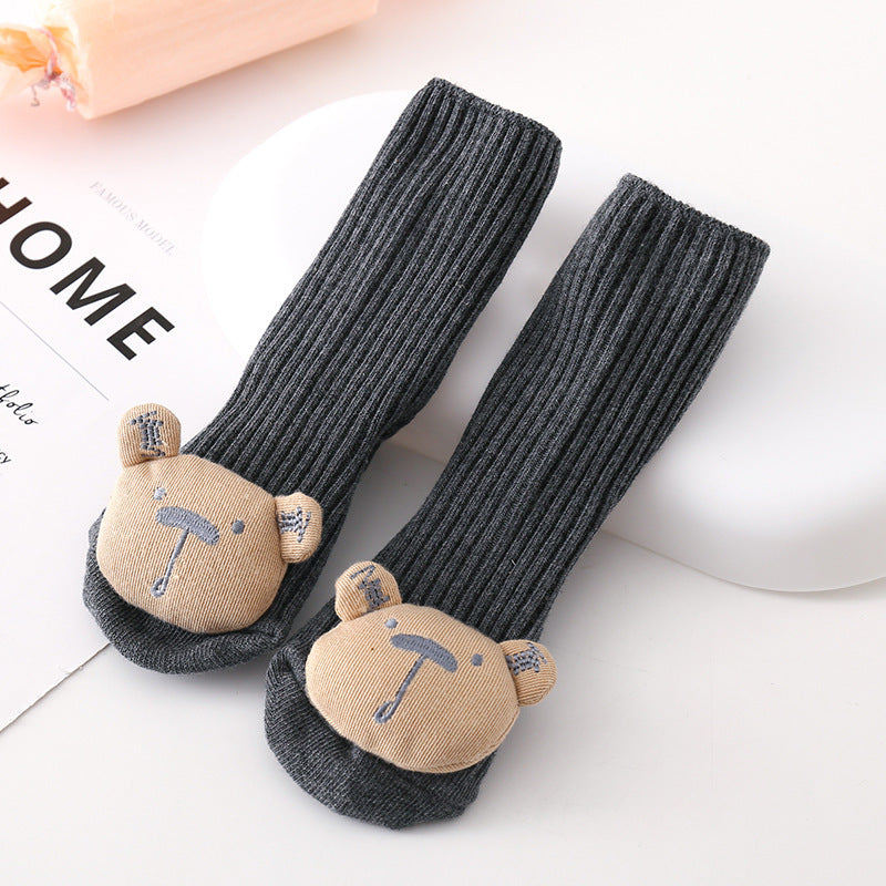 Baby Non-slip Room Socks Solidcolor Mid-calf Length Cartoon