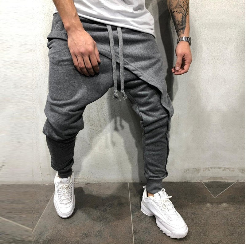 Men's layered jogging pants hip-hop drawstring pants