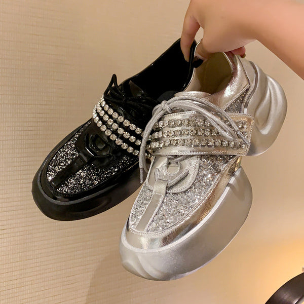 Cool Rhinestone Platform Daddy Shoes Middle Heel Fairy