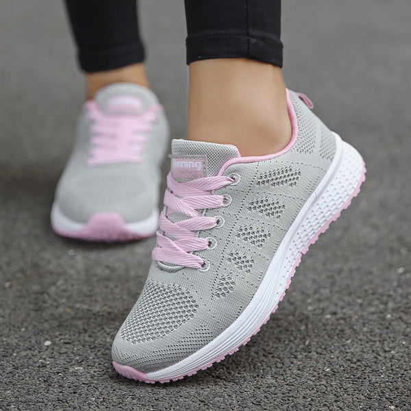 Black White Sneakers Women Lace Up Running Walking Shoes