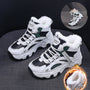 Fashion Black White Lace-up Sneakers Winter Warm All-match Plush Shoes Women Plus Velvet Fleece Flat High-top Sports Shoes