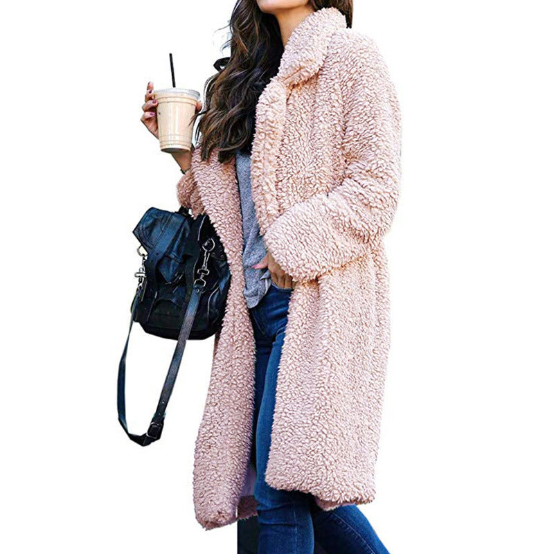 Wool Cardigan Lamb Wool Mid-length Loose Women's Coat