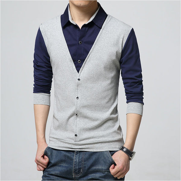 Autumn New T Shirt Plus Size Men's Lapel T Shirt Bottoming Shirt