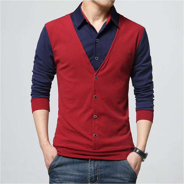 Autumn New T Shirt Plus Size Men's Lapel T Shirt Bottoming Shirt