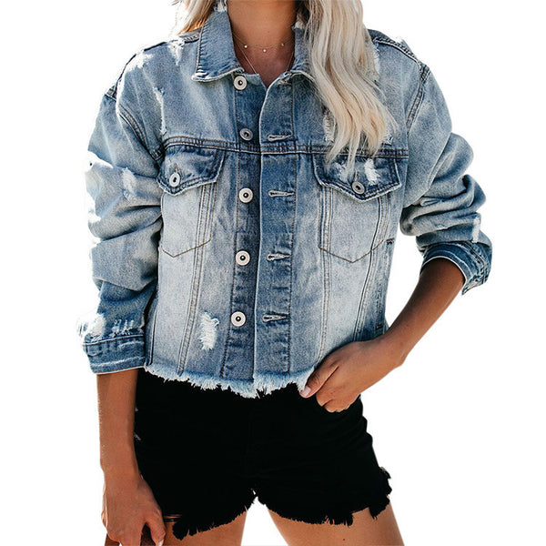 Ladies Denim Jacket Washed Denim Jacket