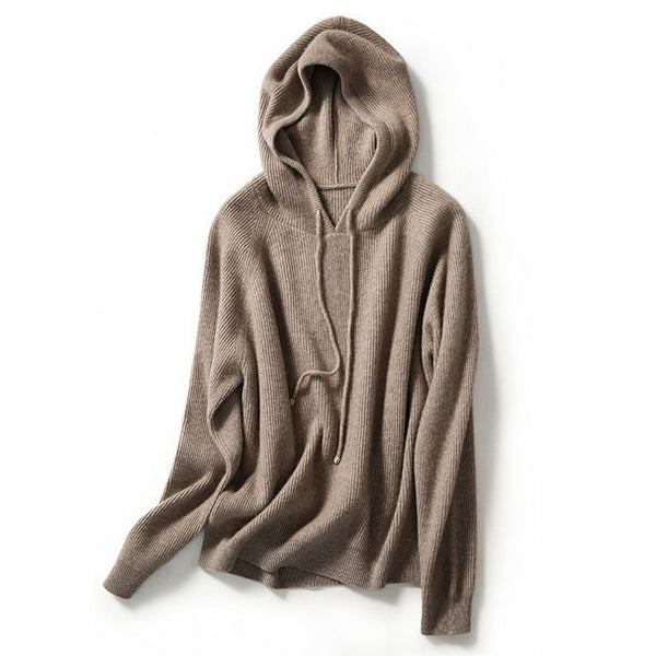 Lazy Loose Hoodie Knit Sweater With Wool Hoodie Backing