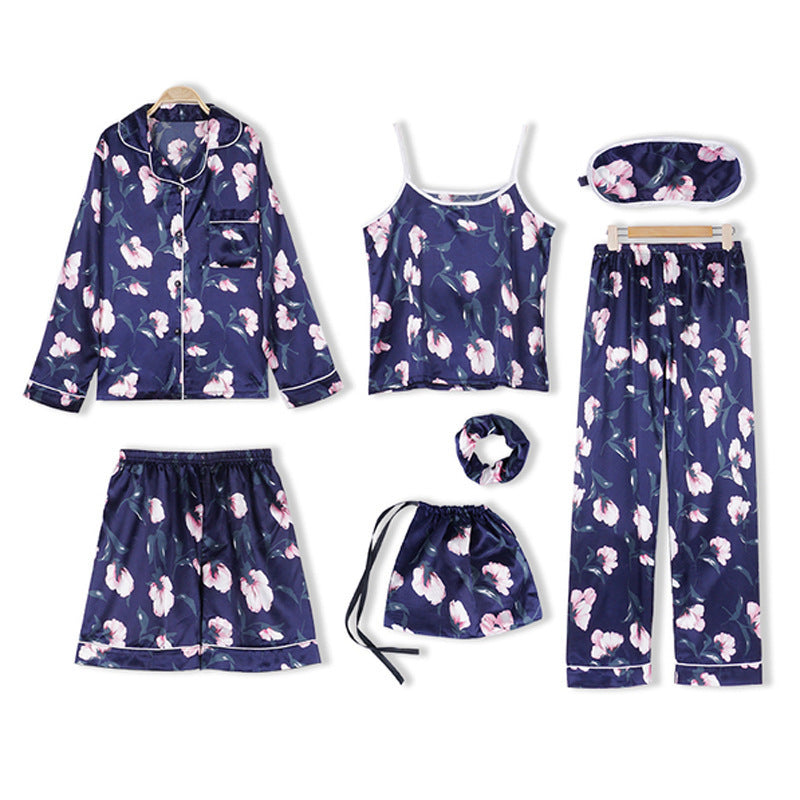 Summer seven-piece suit sexy suspenders ice silk pajamas