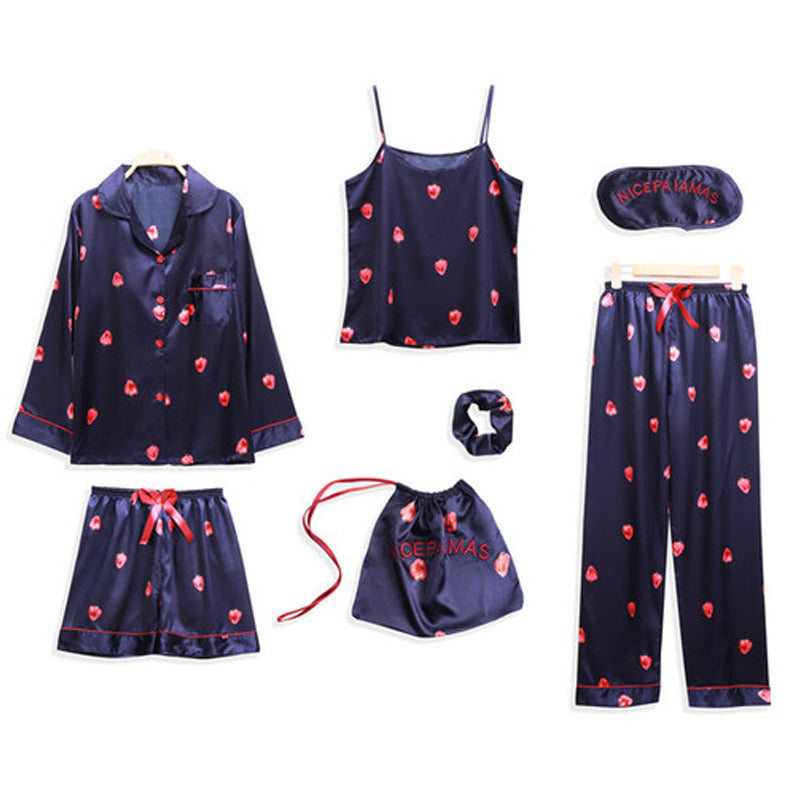 Summer seven-piece suit sexy suspenders ice silk pajamas