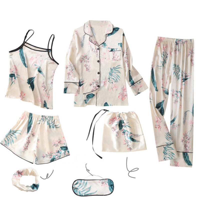 Summer seven-piece suit sexy suspenders ice silk pajamas