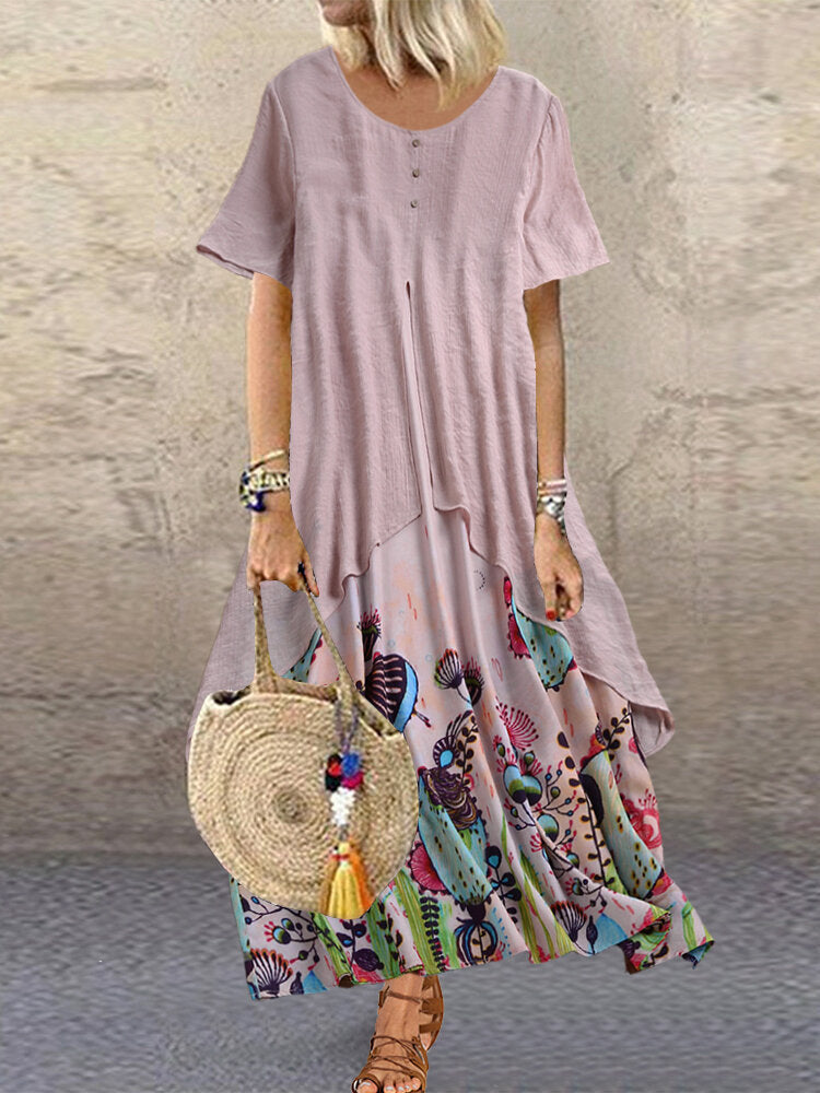 Round Neck Pullover Print Loose Long Dress