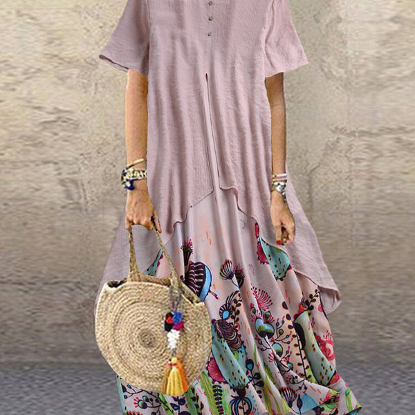 Round Neck Pullover Print Loose Long Dress