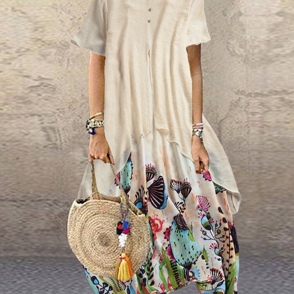 Round Neck Pullover Print Loose Long Dress