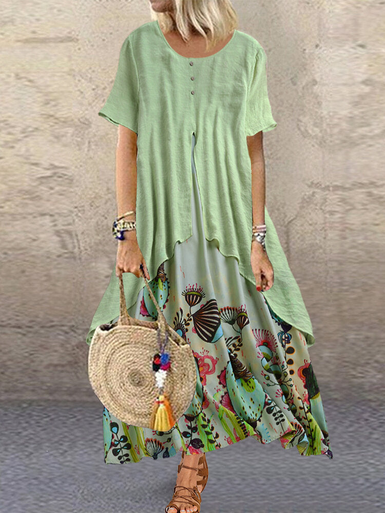 Round Neck Pullover Print Loose Long Dress