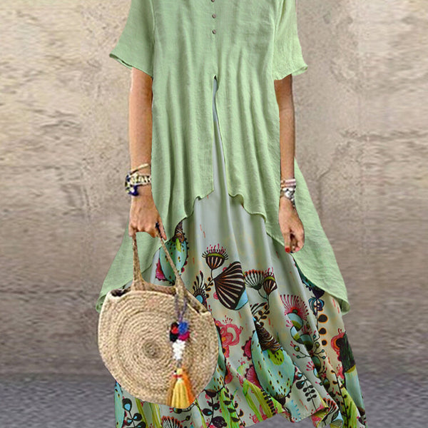 Round Neck Pullover Print Loose Long Dress