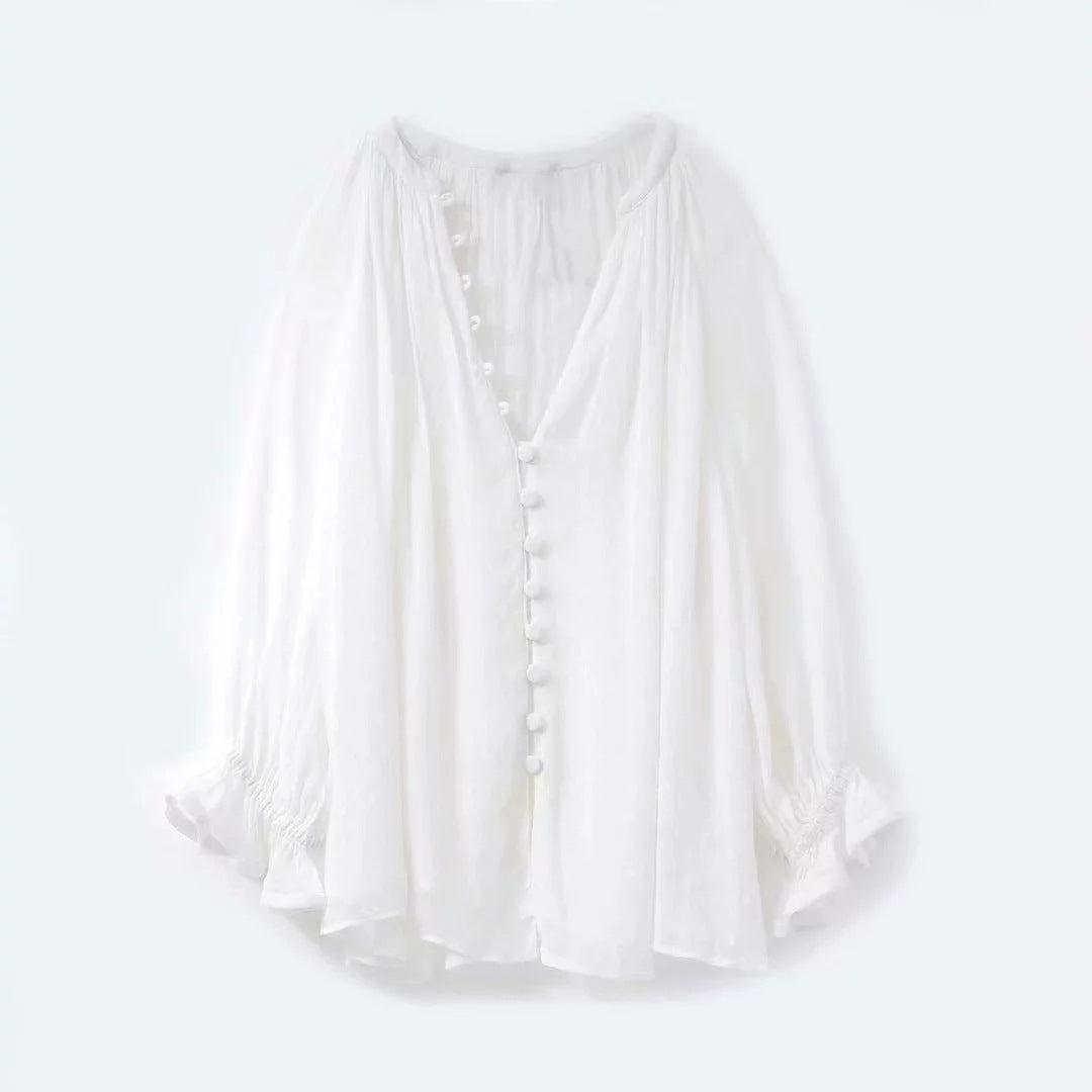 Fall New Women's Thin French Loose Tulle Shirt