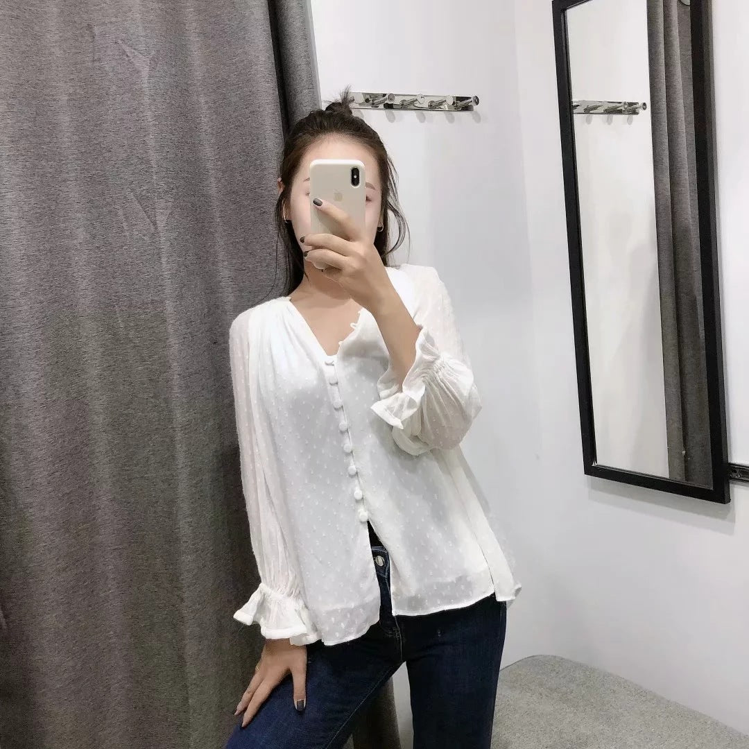 Fall New Women's Thin French Loose Tulle Shirt