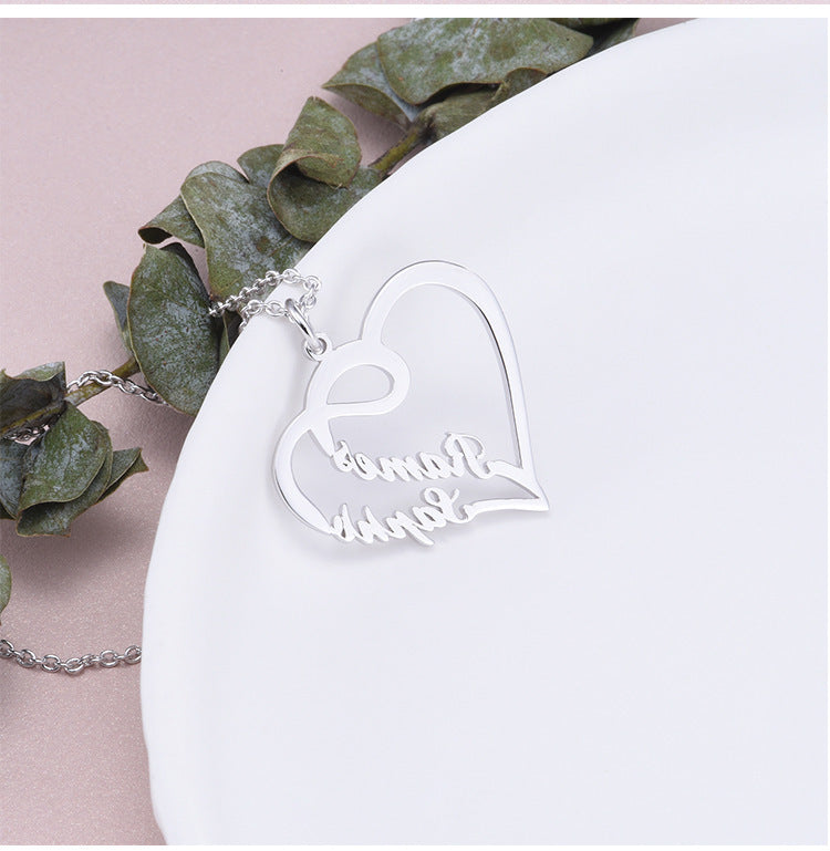 925 Silver Personalized Custom Heart-shaped Letter Necklace Female