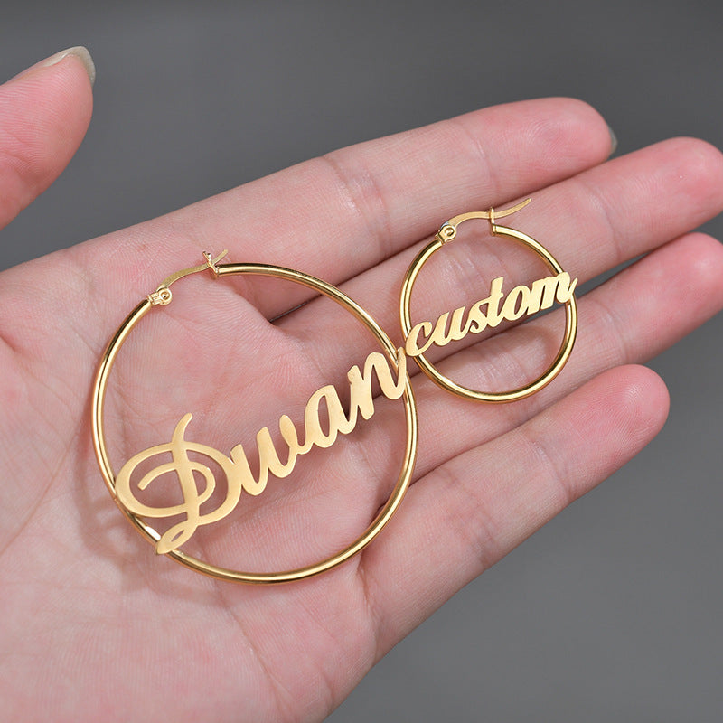 Stainless Steel Custom Name Hoop Earrings Personalized Letter Circle Earring for Women