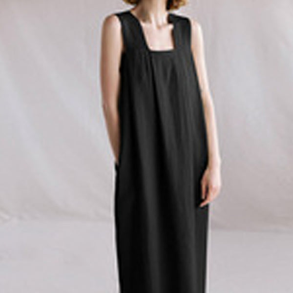 Ramie Sleeveless Square Neck Long Dress